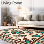 Ornate Turquoise Brown Floral Pattern Rug