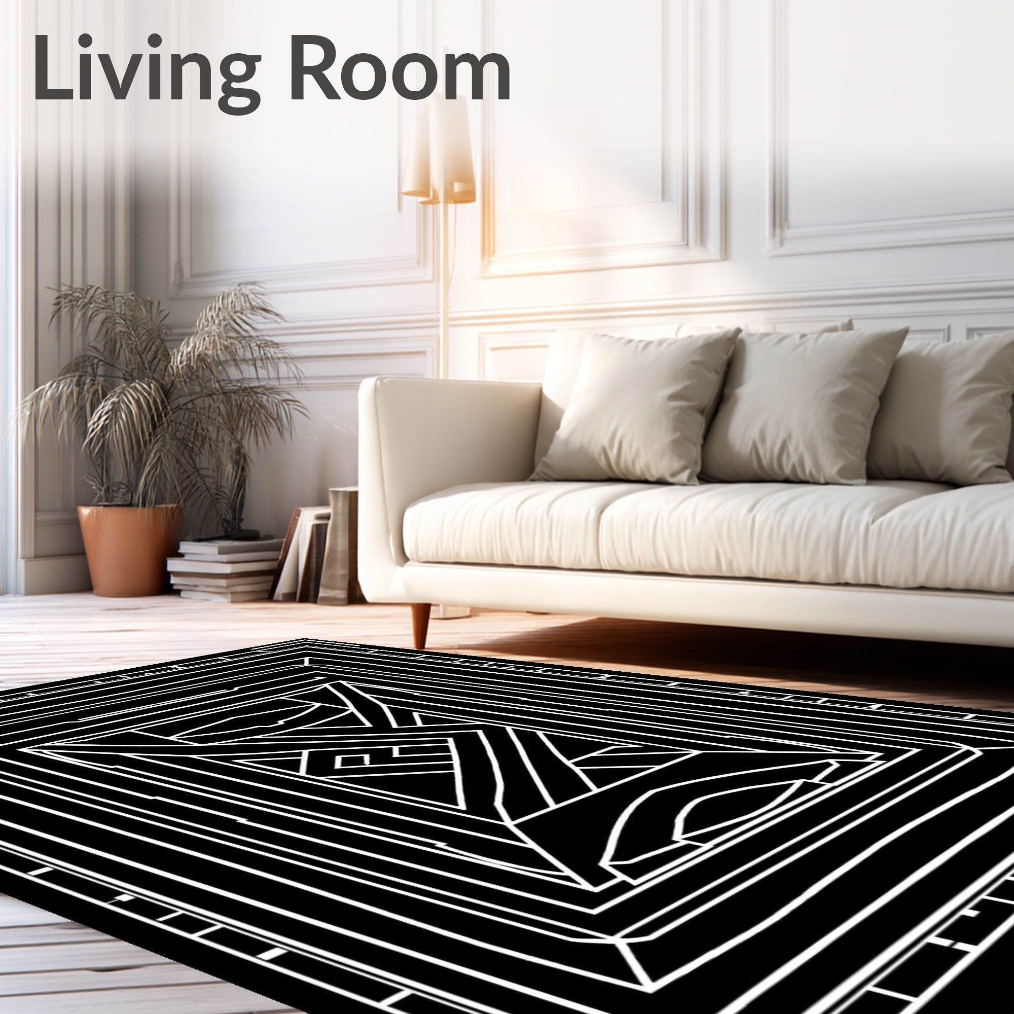 Modern Geometric Black White Art Deco Design Rug