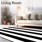 Bold Black White Stripe Pattern Rug