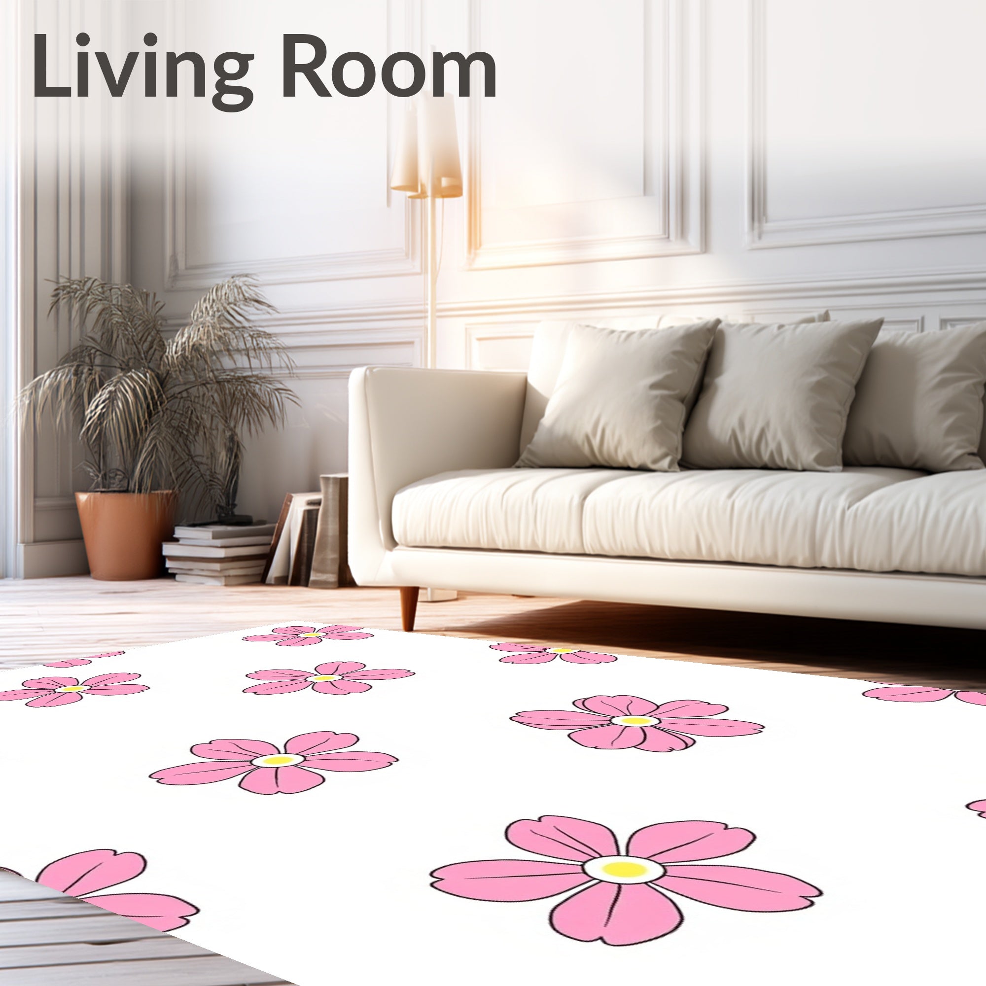 Pink Blooming Flower Pattern Rug