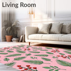 Pink Berry And Fern Botanical Rug