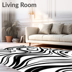 Bold Black White Swirl Pattern Rug