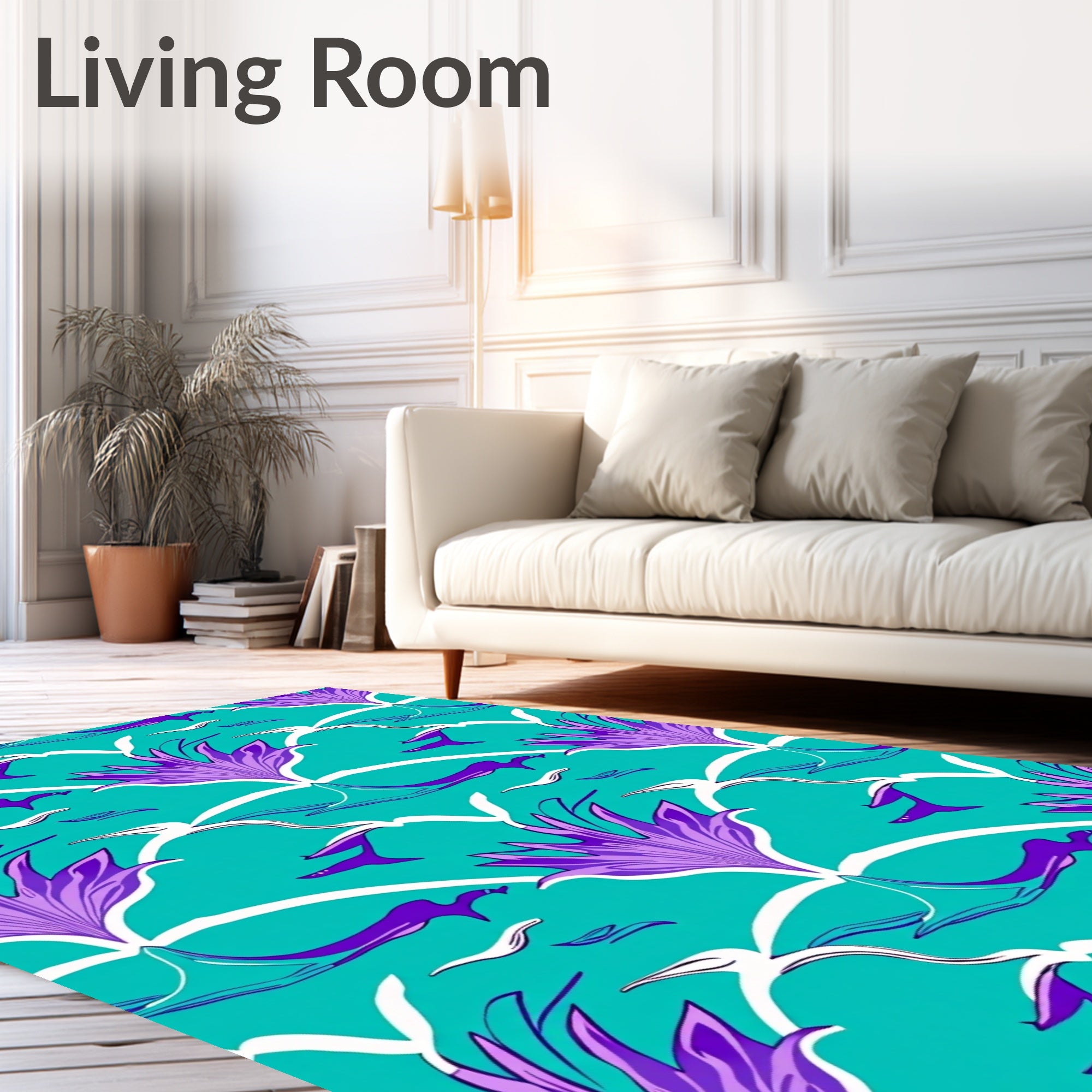 Bold Teal Purple Floral Pattern Rug