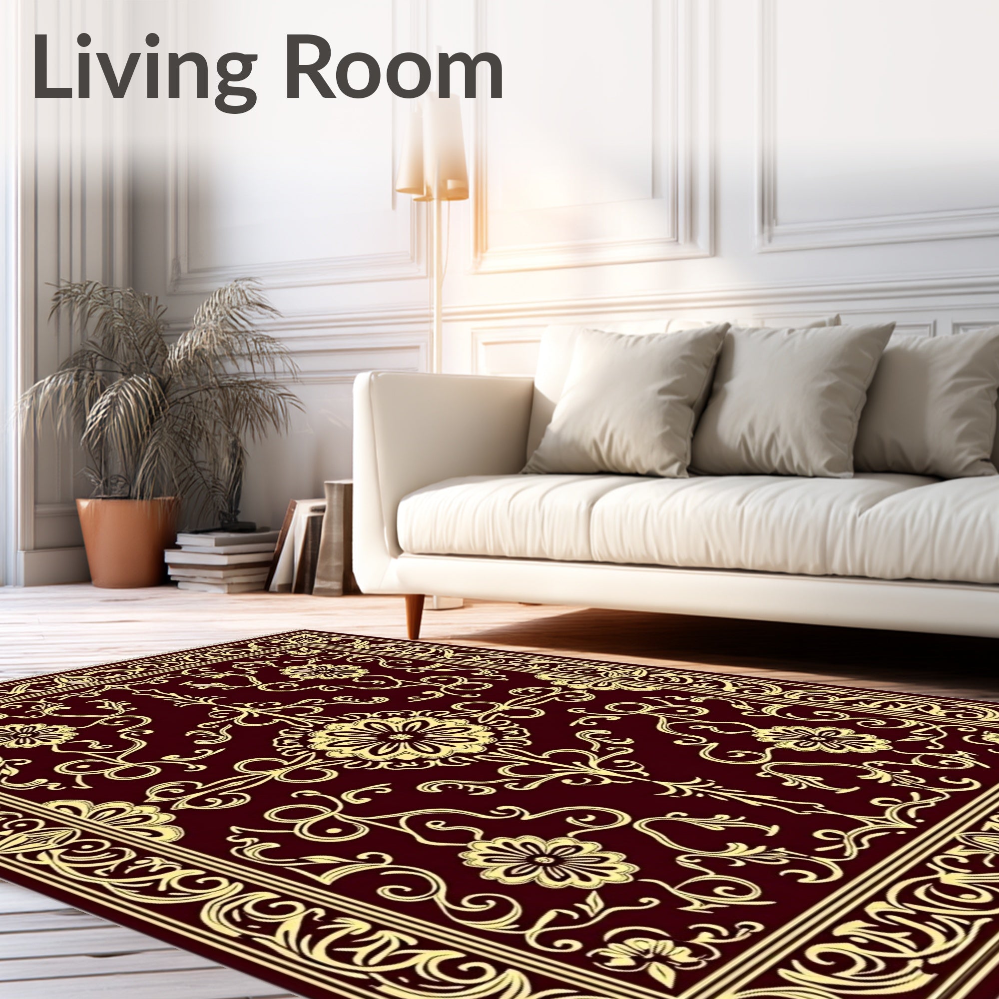 Regal Golden Floral Vine Pattern Rug