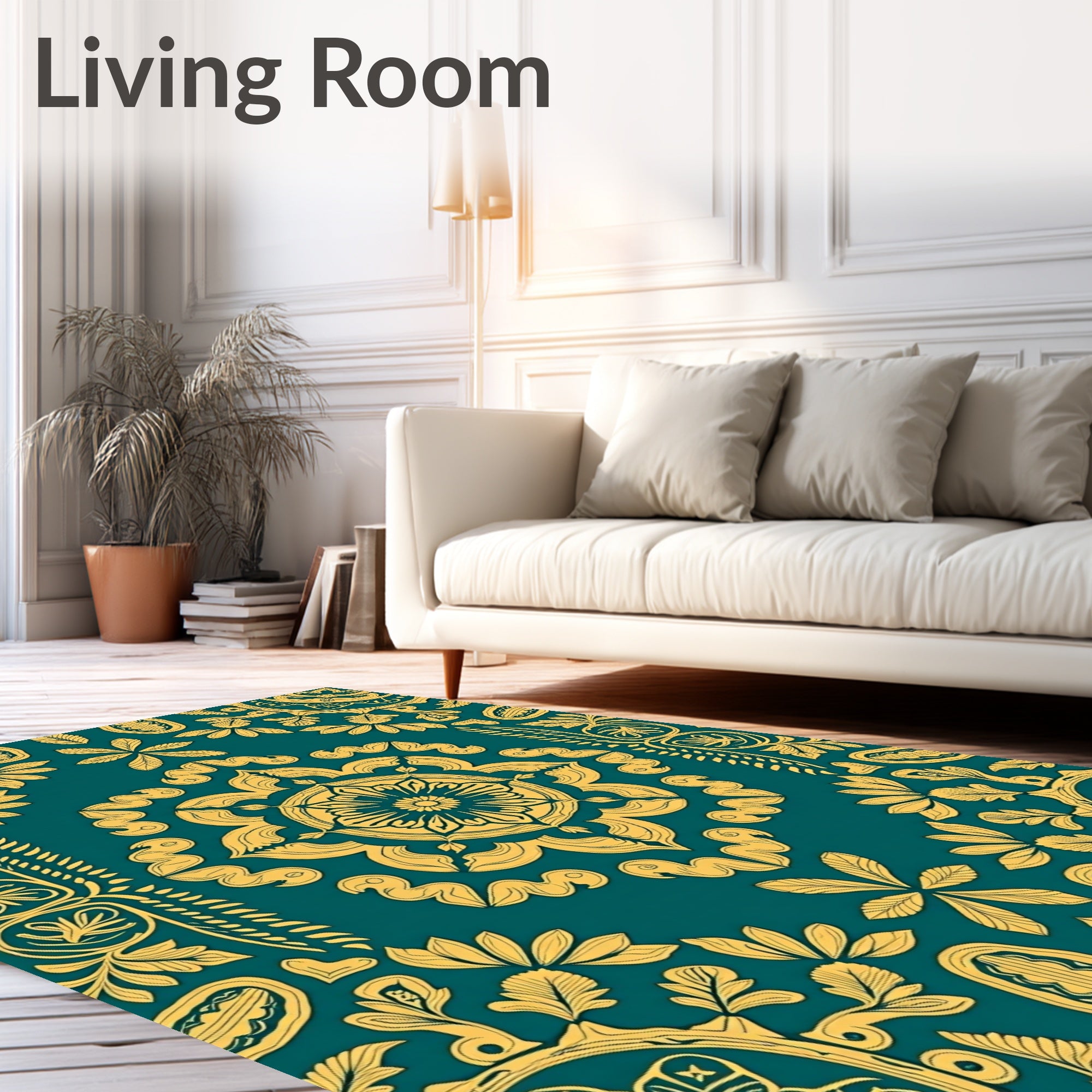 Ornate Teal and Ochre Mandala Rug