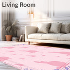 Pink Bunny Pattern With Floral Border Rug