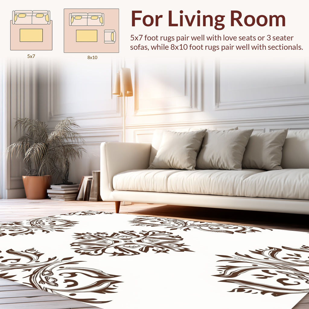 Intricate Brown Floral Damask Pattern Rug