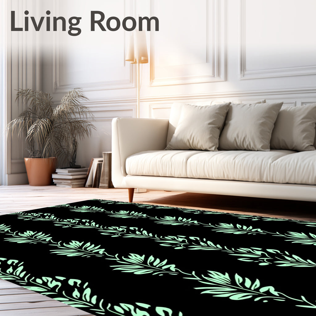 Light Green Botanical Vertical Stripe Rug