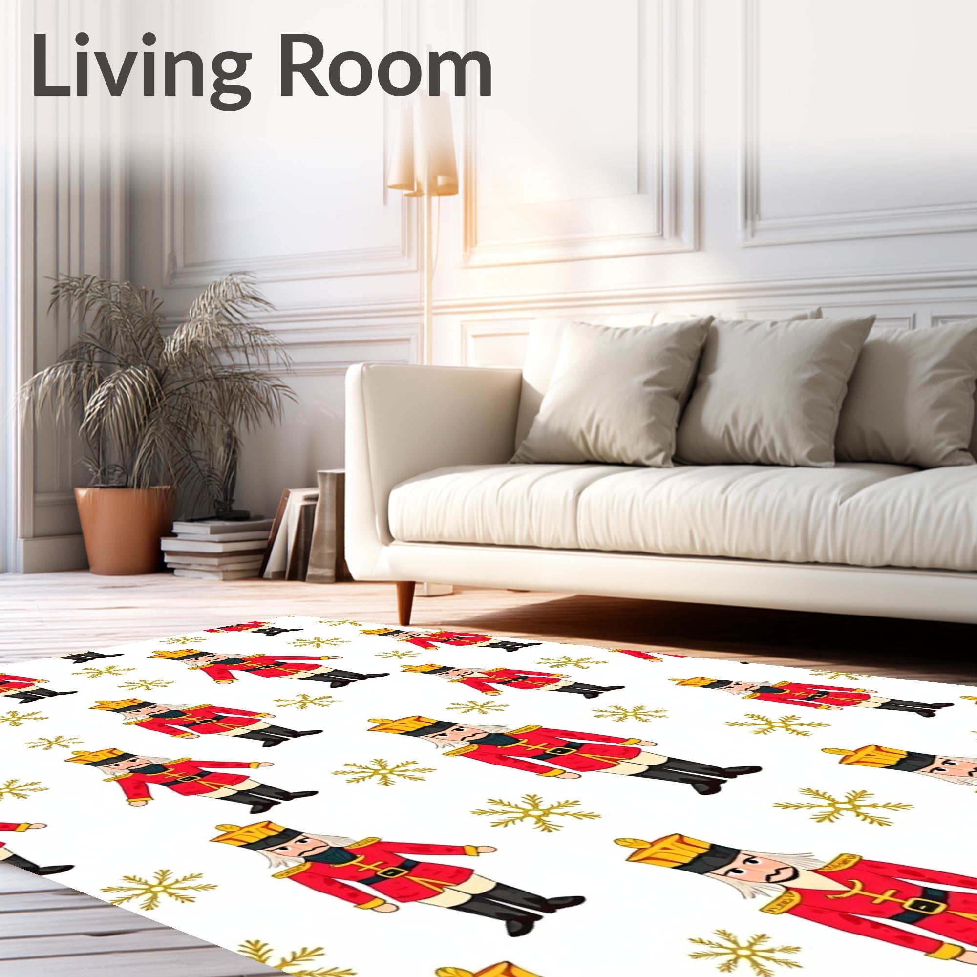 Nutcracker Soldiers Gold Snowflake Pattern Rug