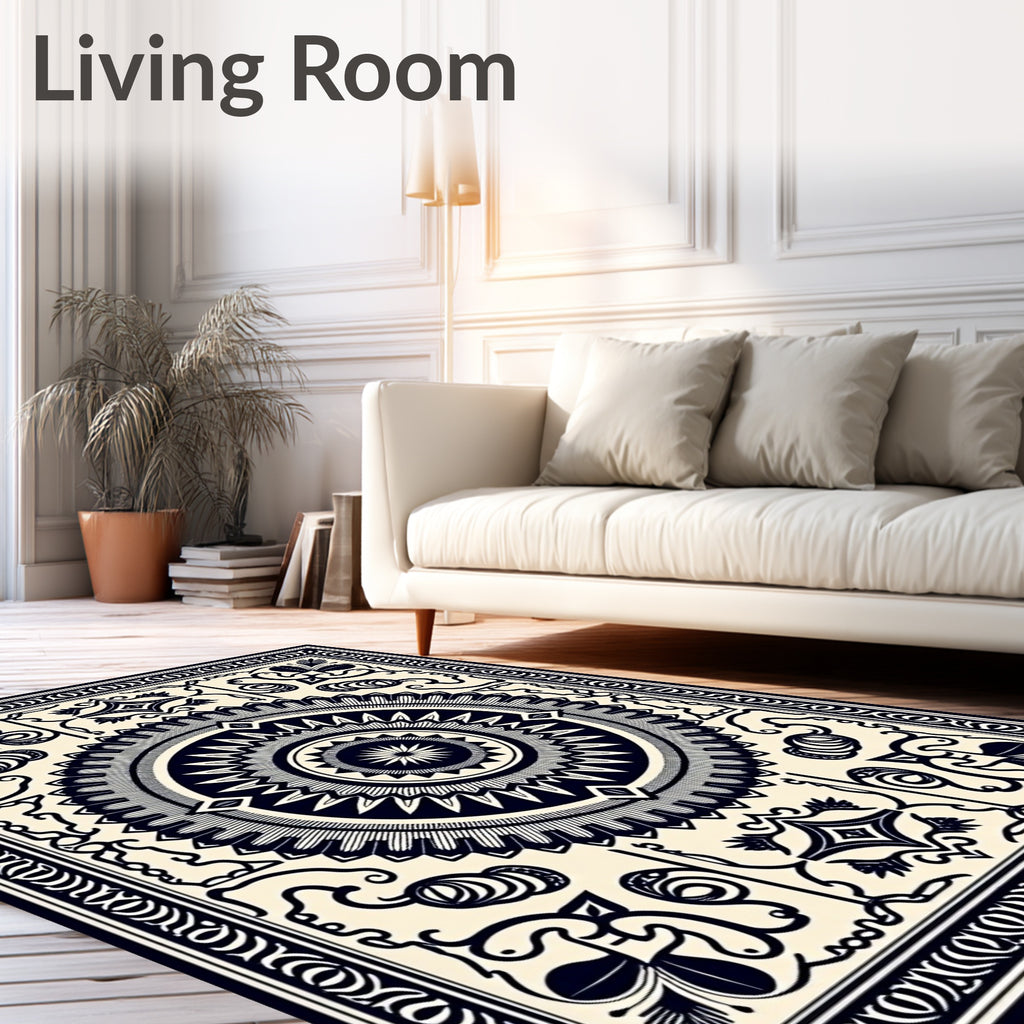 Intricate Circular Floral Border Design Rug