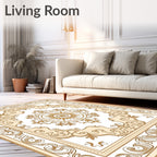 Ornate Golden Sun Floral Medallion Rug