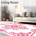 Ornate Scrollwork Pink Floral Design Rug