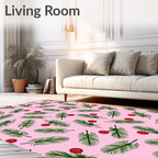 Festive Green Fir Sprigs Red Berries Rug