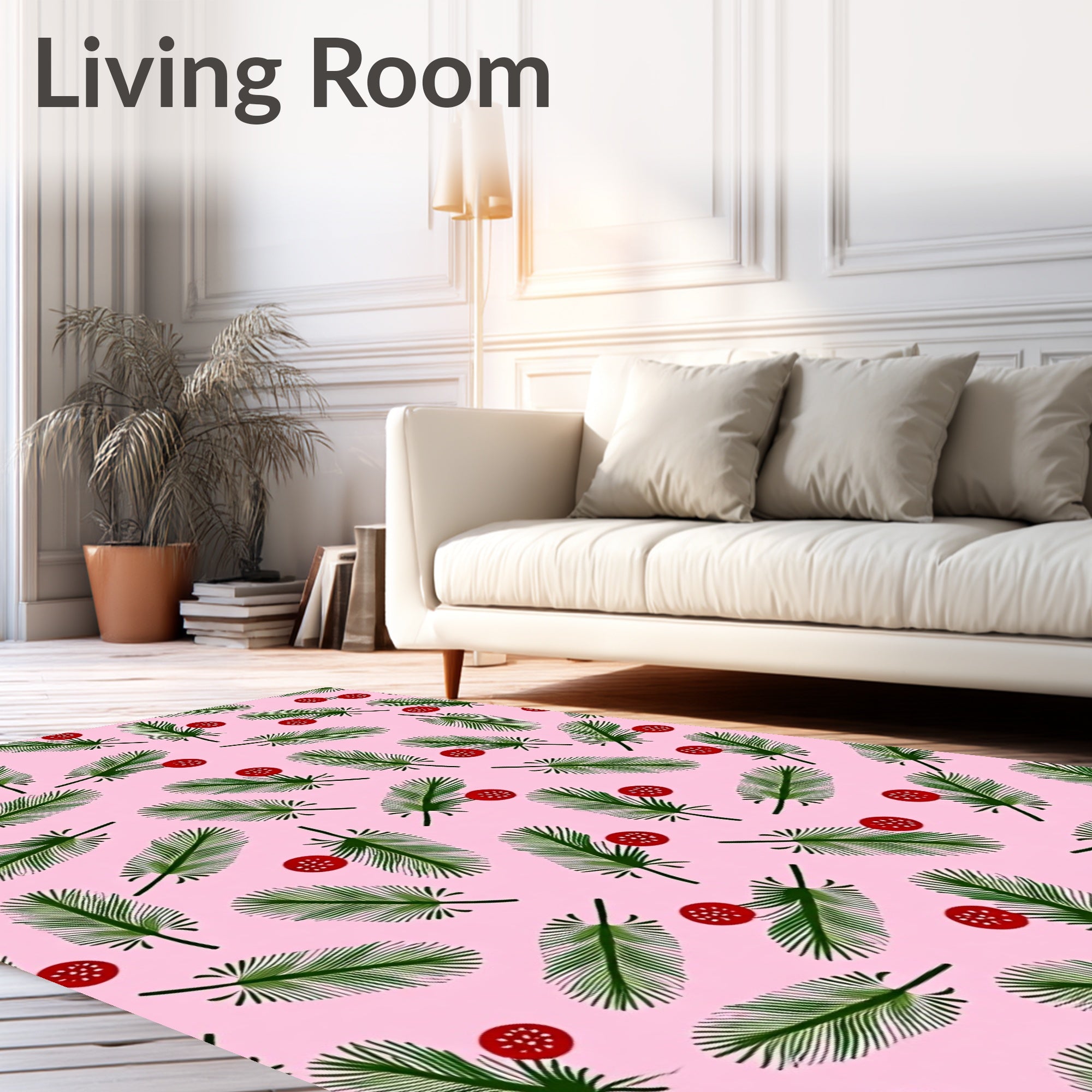 Festive Green Fir Sprigs Red Berries Rug
