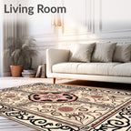Classic Cream Rose Floral Filigree Rug