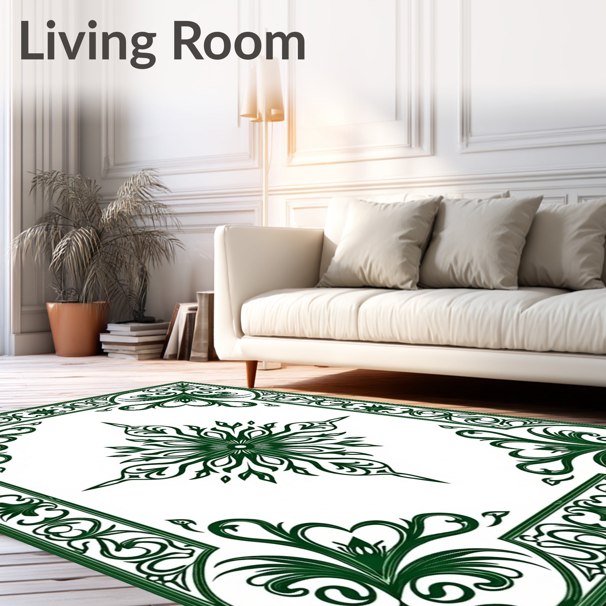 Ornate Green Floral Filigree Rug
