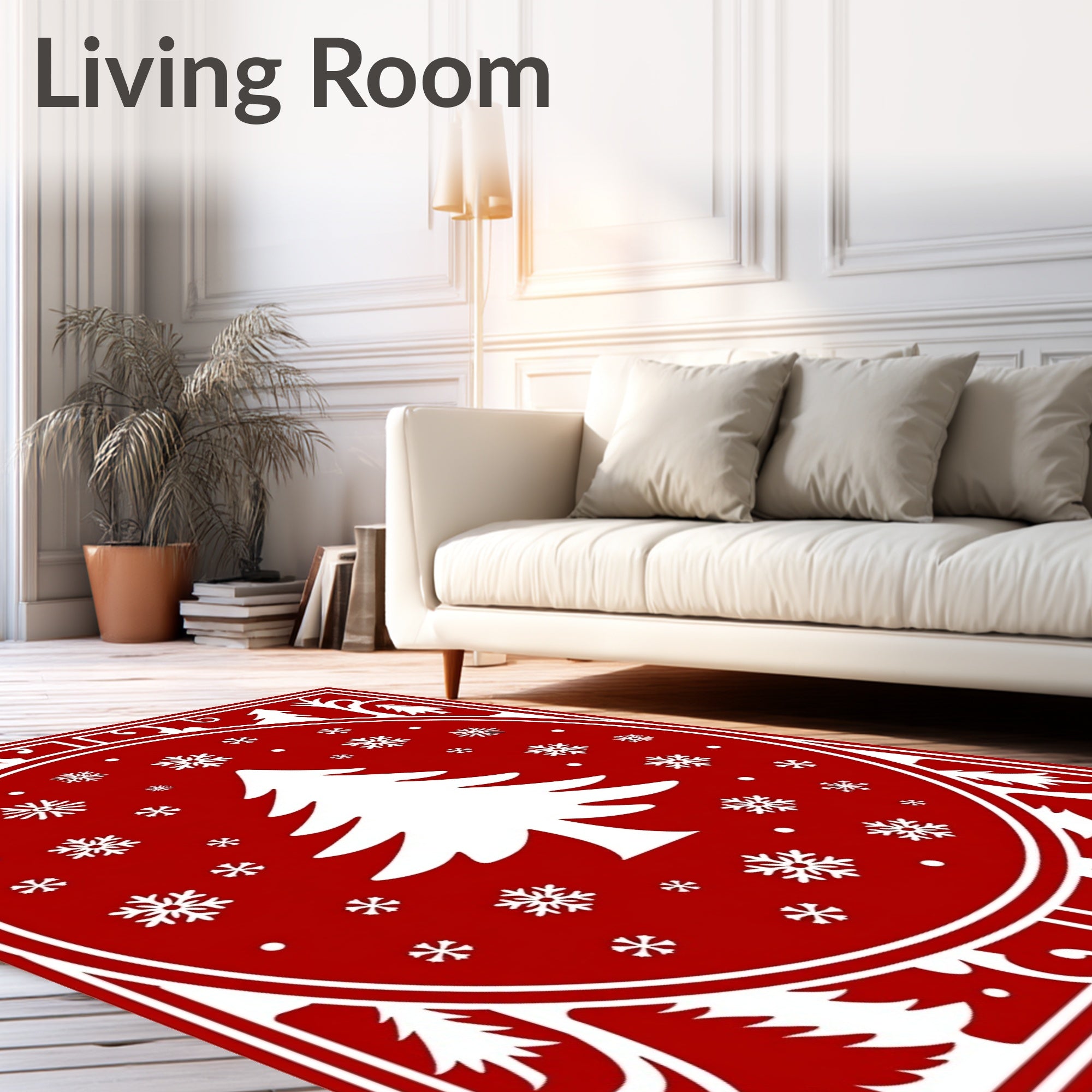 Red White Pinecone Snowflake Border Design Rug