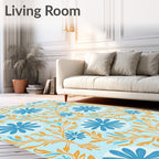 Blue Orange Floral Scroll Pattern Rug