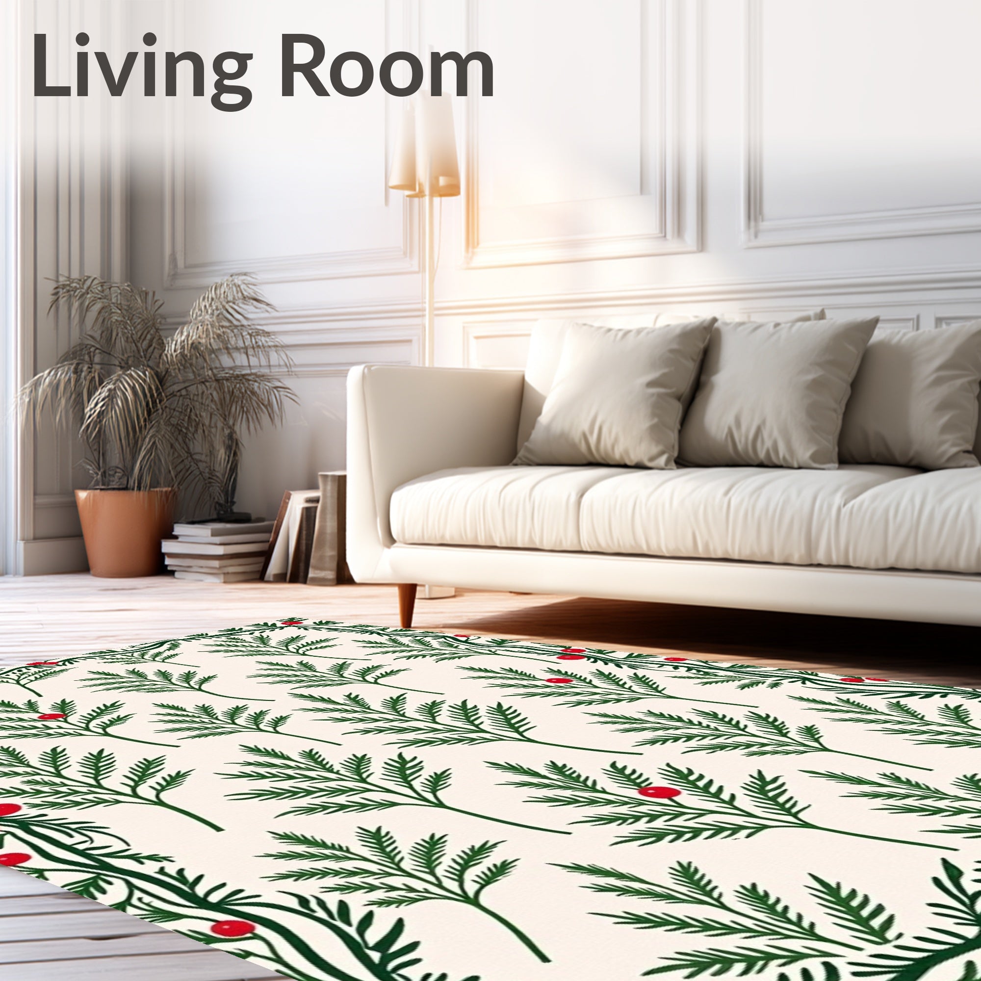 Green Evergreen Berry Border Rug