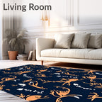 Whimsical Orange Deer Floral Swirl Rug