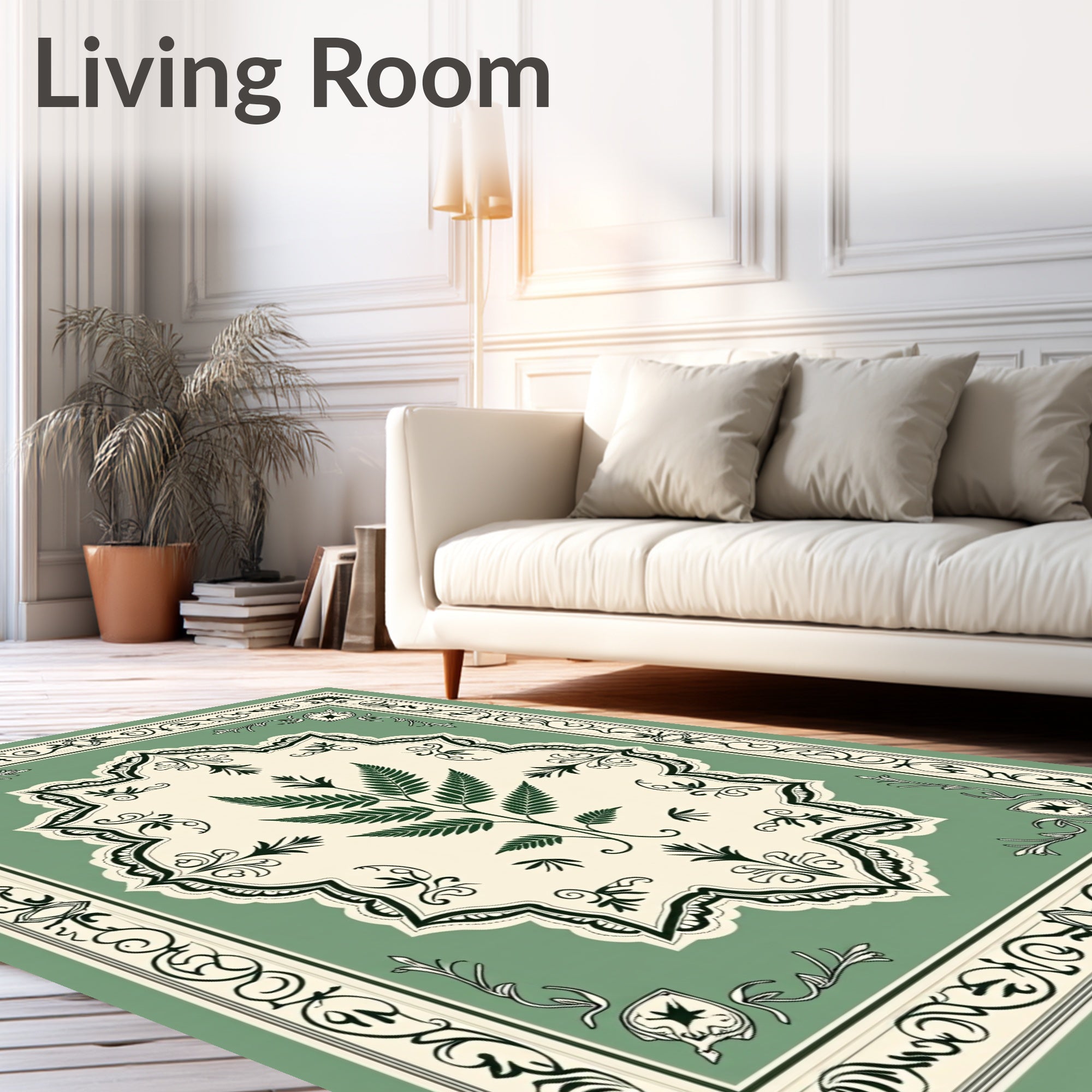 Classic Fern Botanical Medallion Design Rug