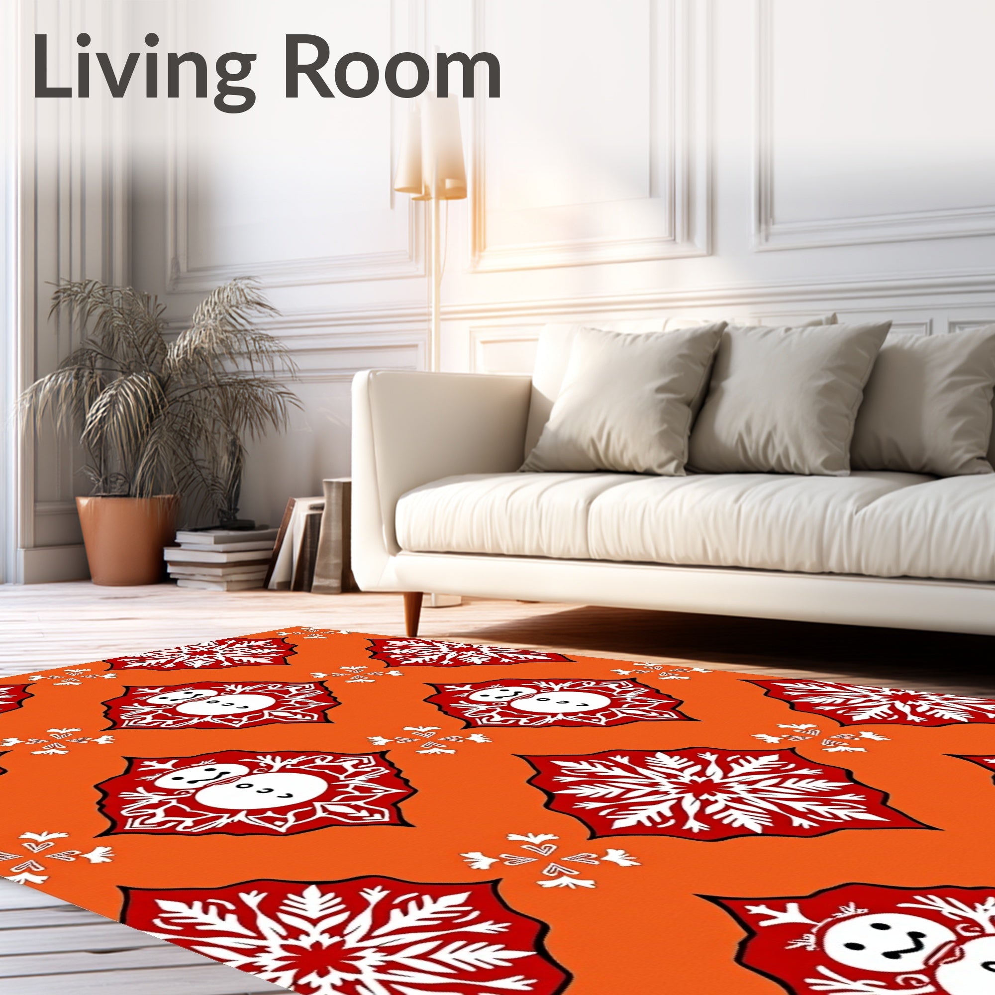 Orange Snowman Snowflake Pattern Rug