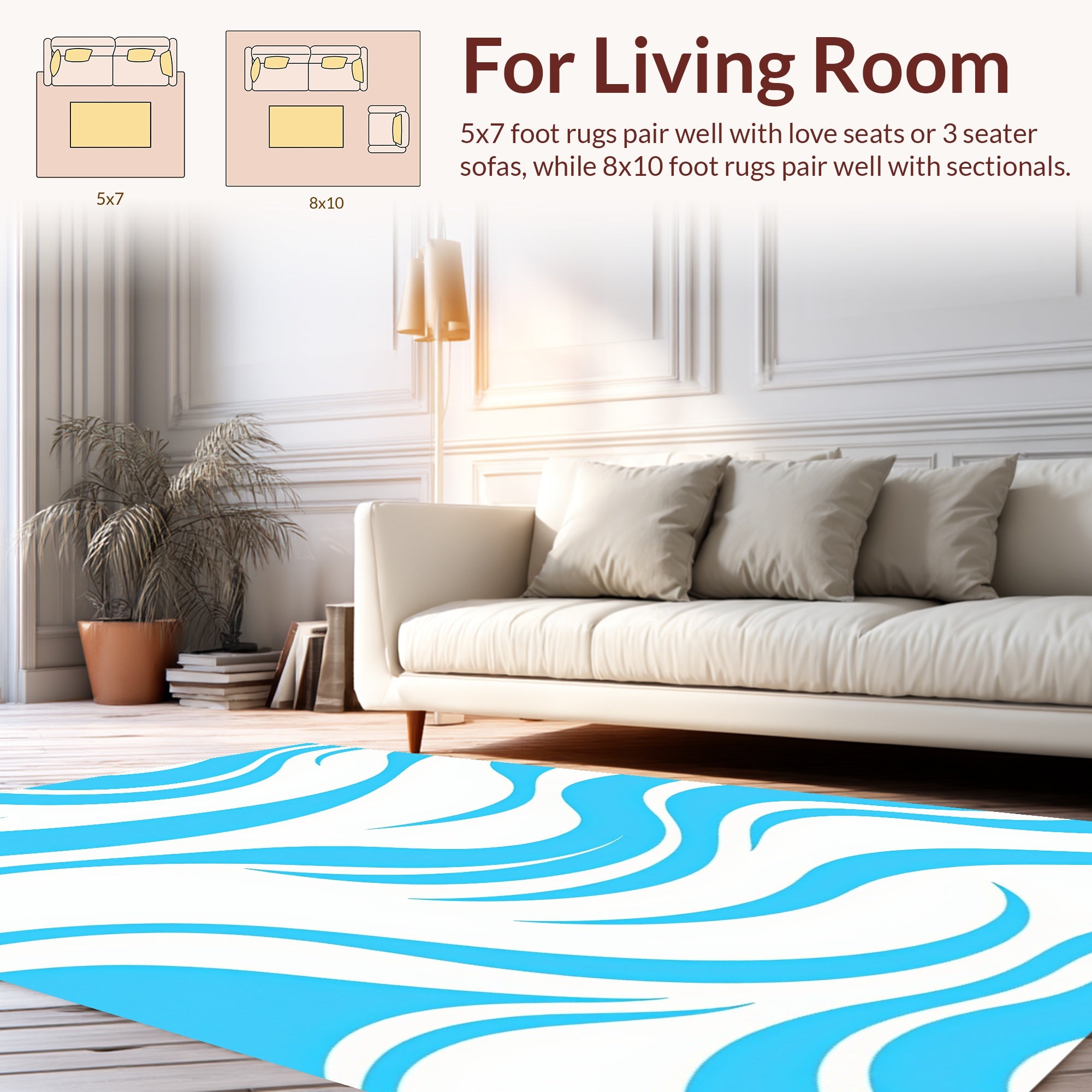 Cool Blue Wavy Stripe Pattern Rug