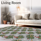 Winter Pine Sprig Snowflakes Pattern Rug