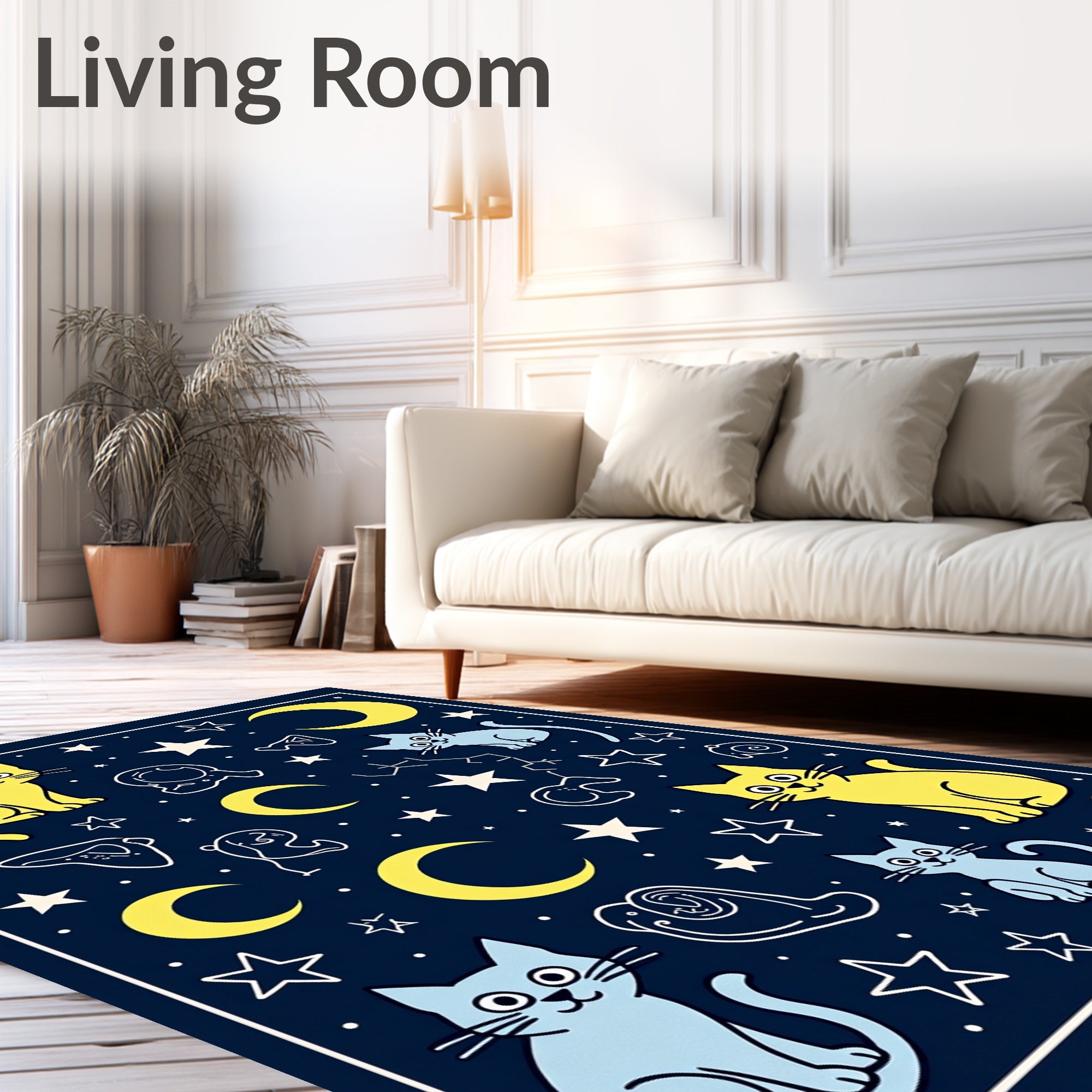 Whimsical Cat Moon Patterned Rug