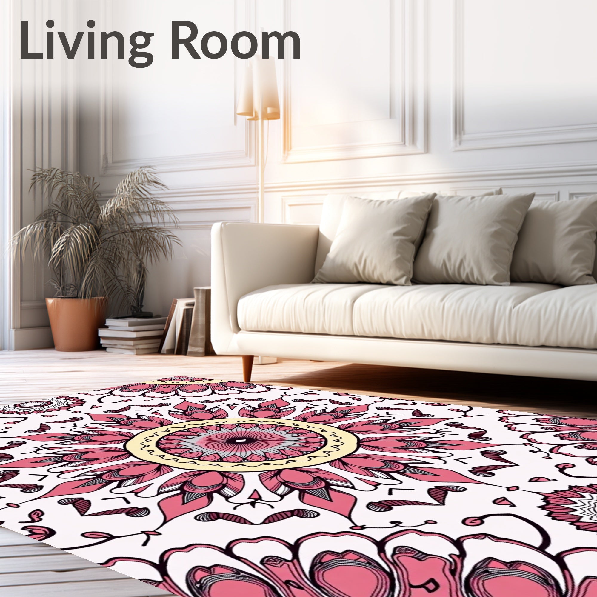 Pink Floral Mandala Pattern Rug