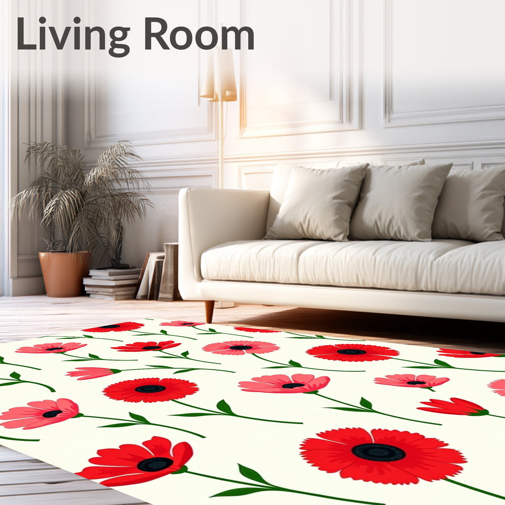 Red Pink Floral Pattern Rug