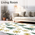 Green Pine Tree Gold Snowflake Motif Rug