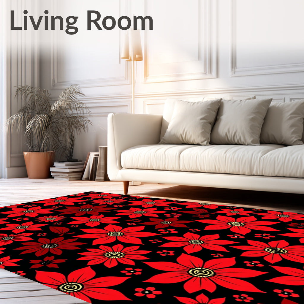 Bold Red Floral Pattern Design Rug