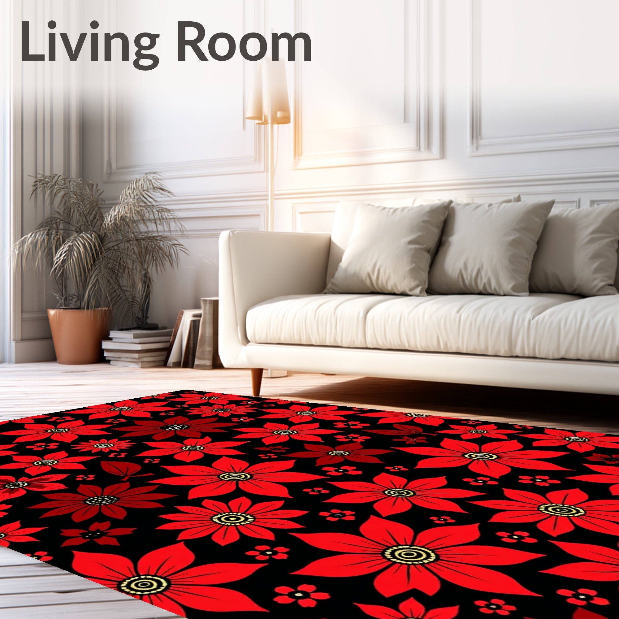 Bold Red Floral Pattern Design Rug