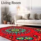 Vibrant Red Floral Mandala Design Rug