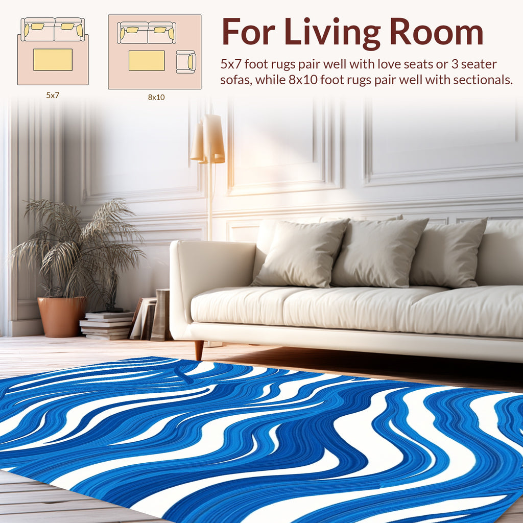 Bold Blue Wavy Abstract Pattern Rug