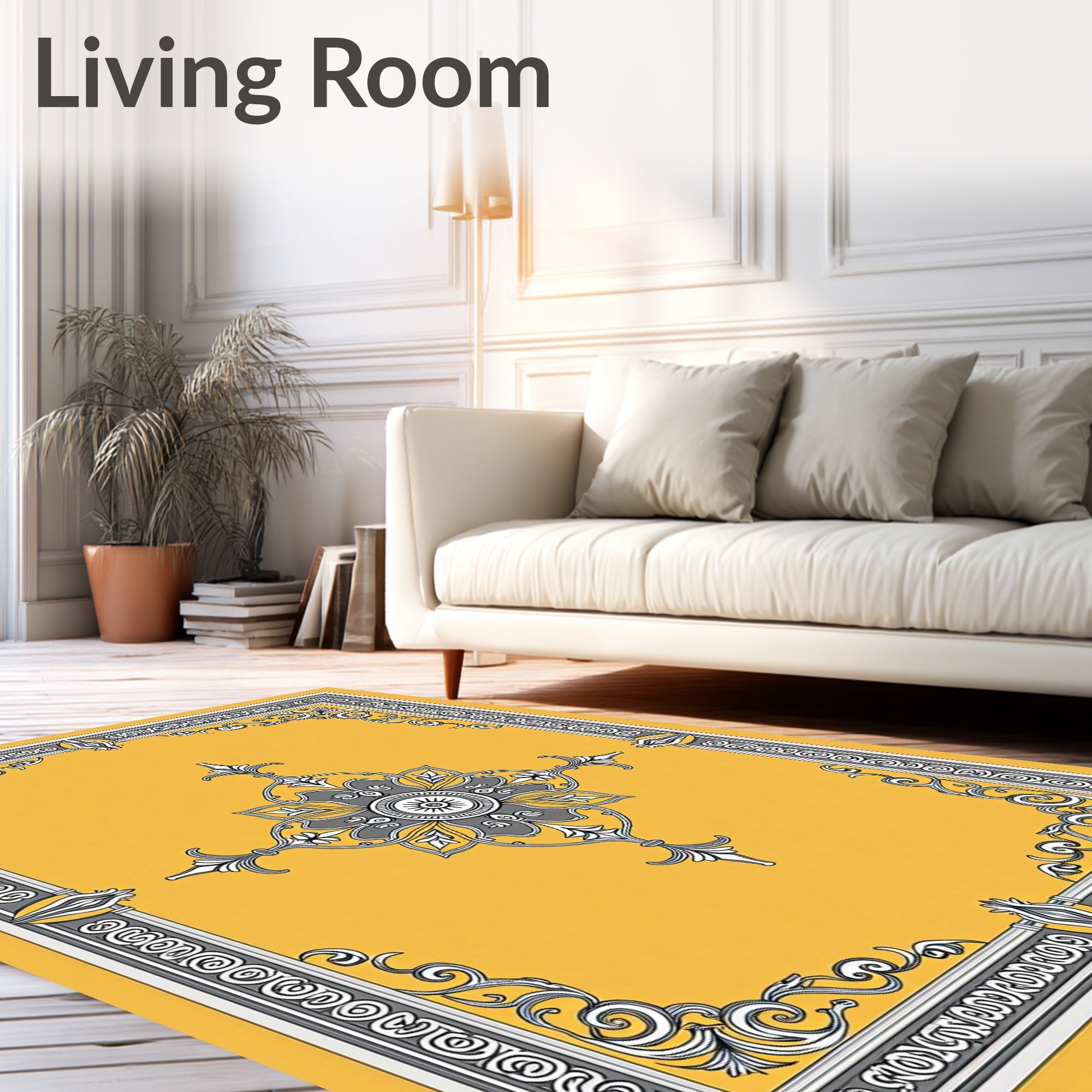 Ornamental Floral Medallion Yellow Rug