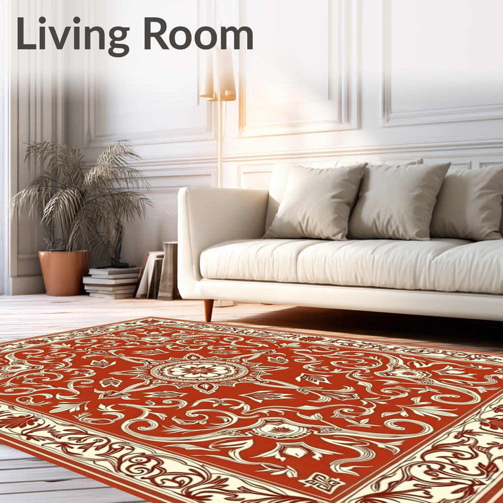 Classical Floral Swirl Border Rug