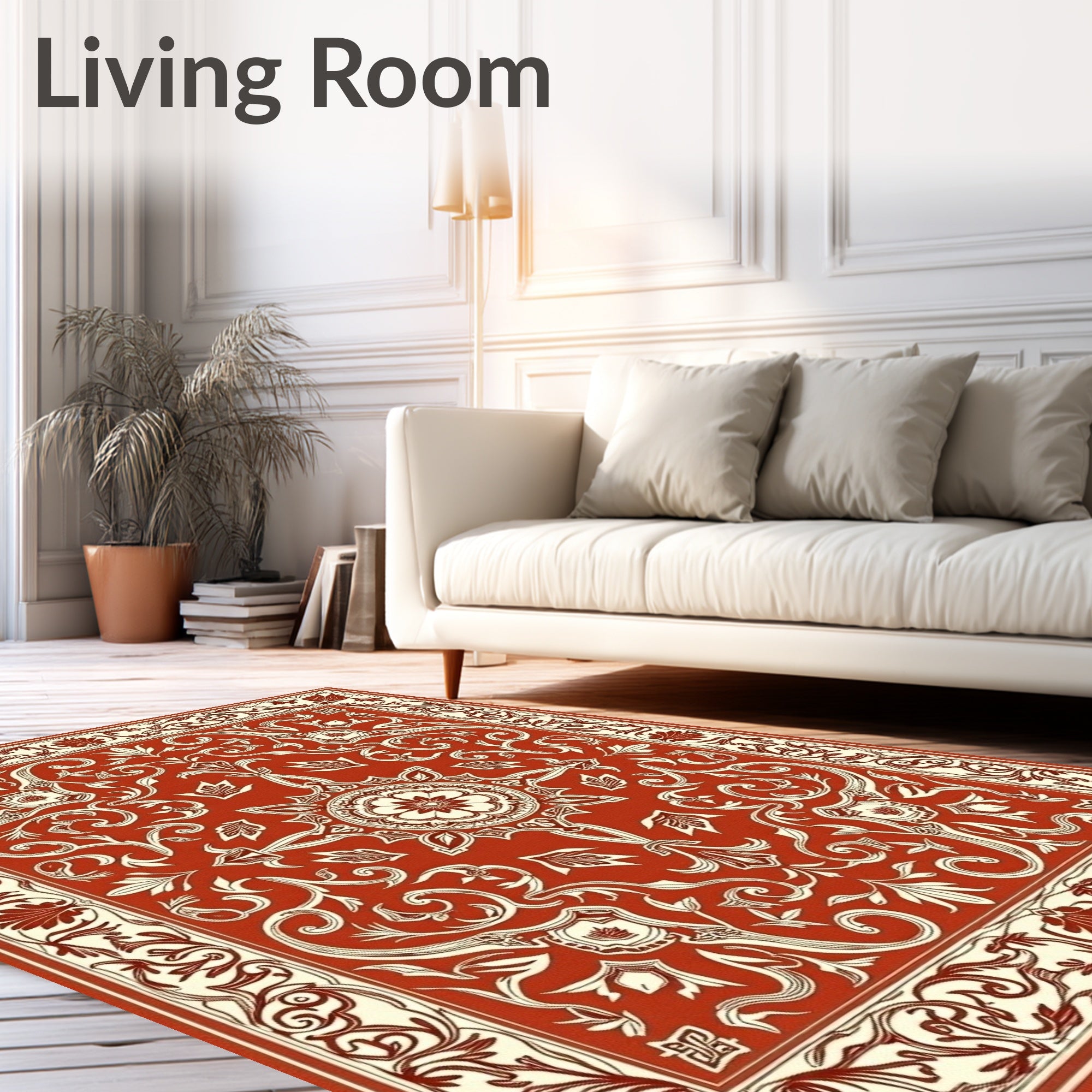 Classical Floral Swirl Border Rug