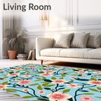 Floral Birds With Pink Blossoms Pattern Rug