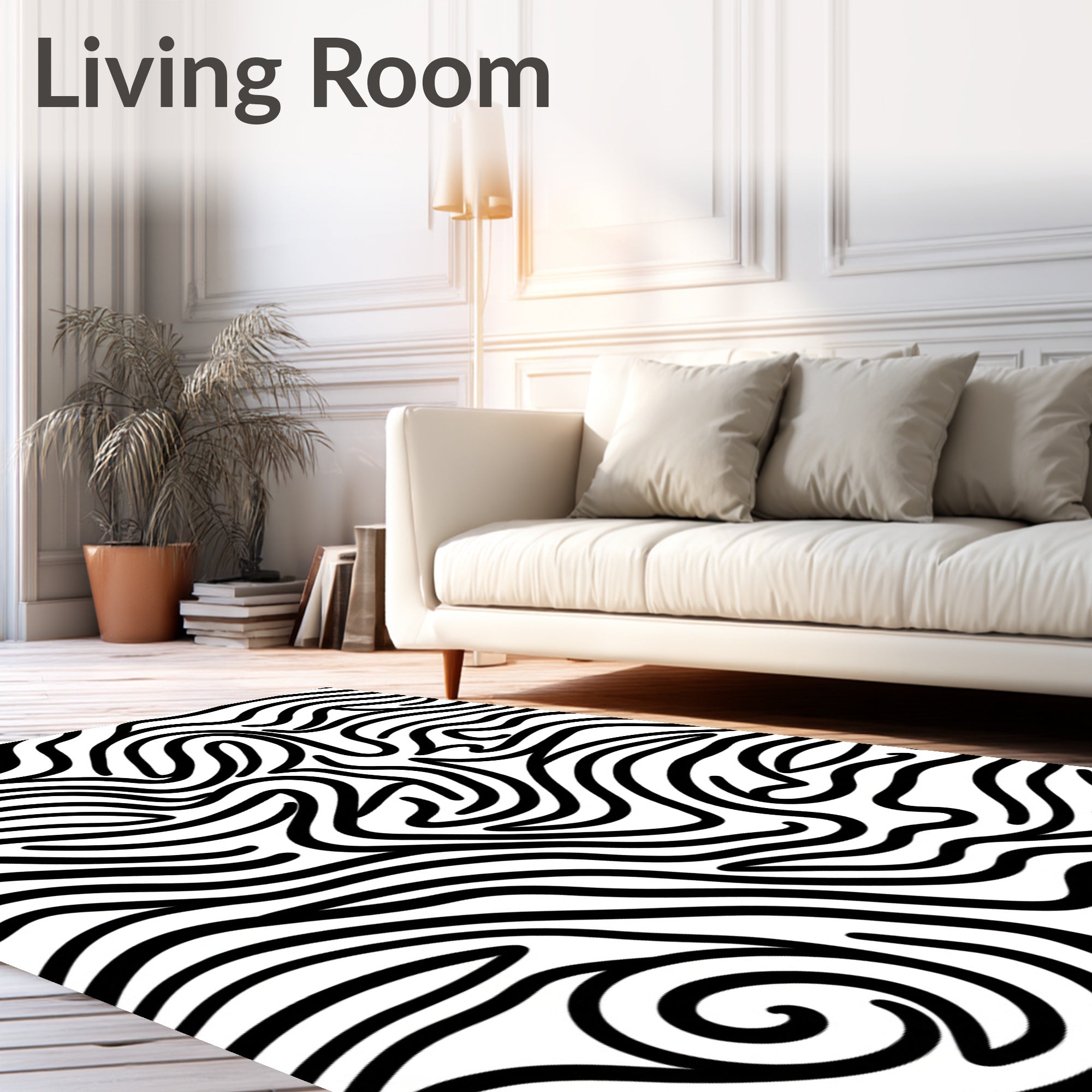 Abstract Swirls Black White Pattern Rug