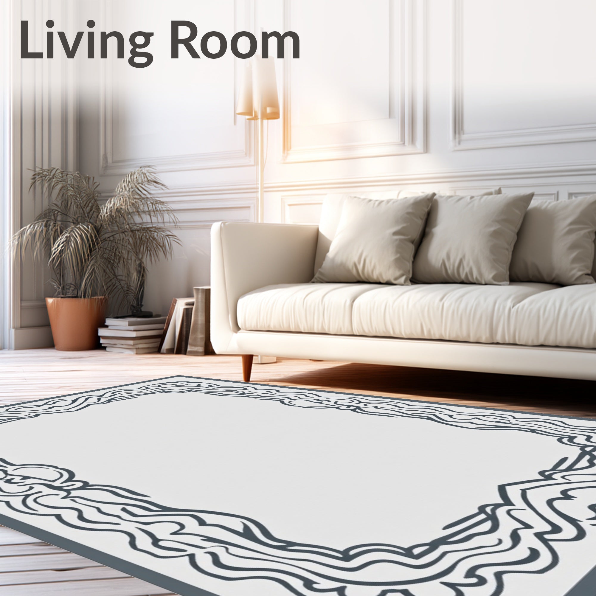 Ornate Fluid Line Frame Design Rug