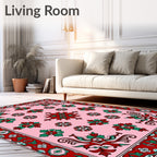 Ornate Red Green Floral Pattern Rug