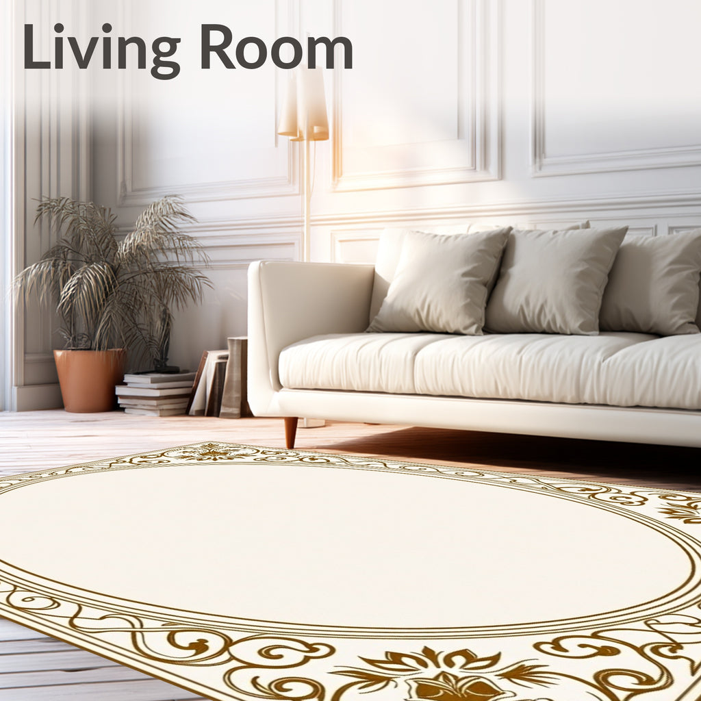 Ornate Gold Floral Scrollwork Rug