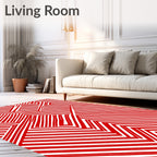 Red Geometric Maze Lines Rug