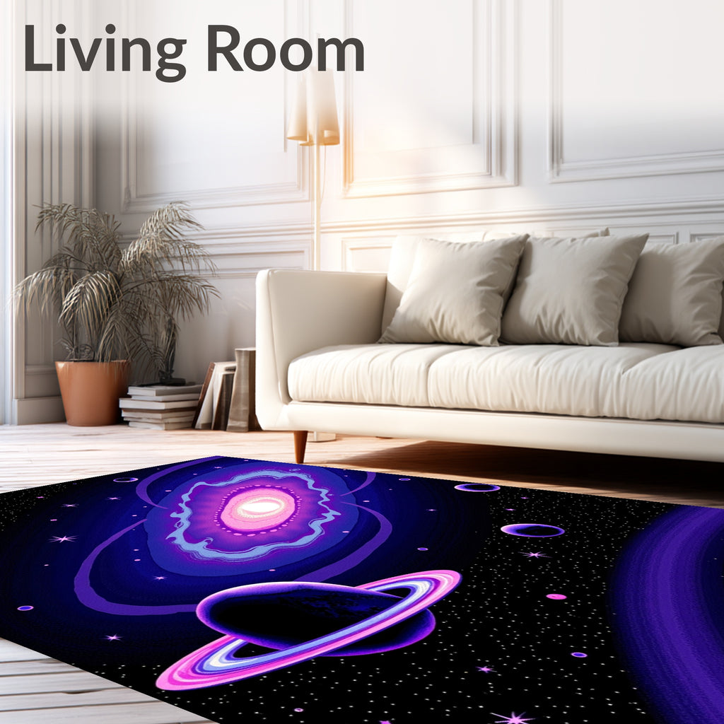 Vivid Purple Cosmic Nebula Planet Rug