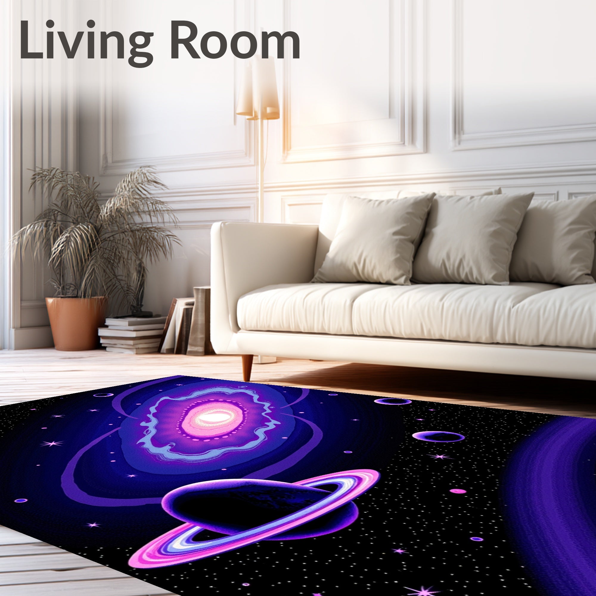 Vivid Purple Cosmic Nebula Planet Rug