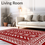 Vertical Symmetry Red White Patterned Rug
