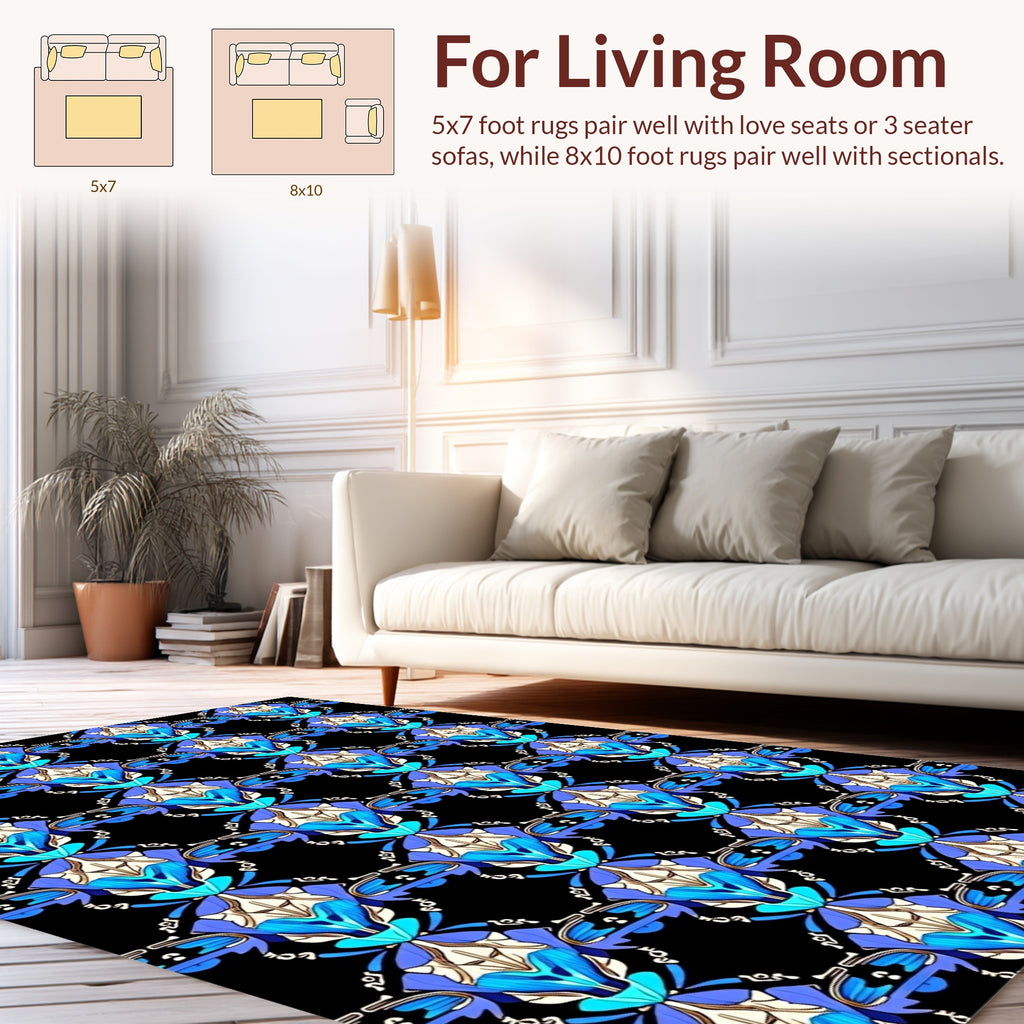 Bold Blue White Symmetry Design Rug