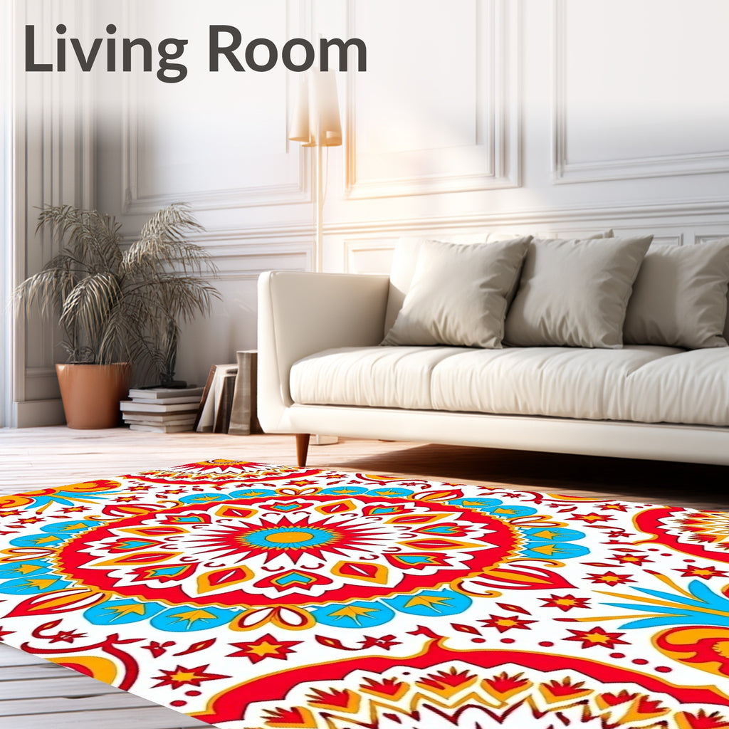 Colorful Sunburst Mandala Pattern Rug